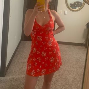 Forever 21 Red Floral Halter Dress